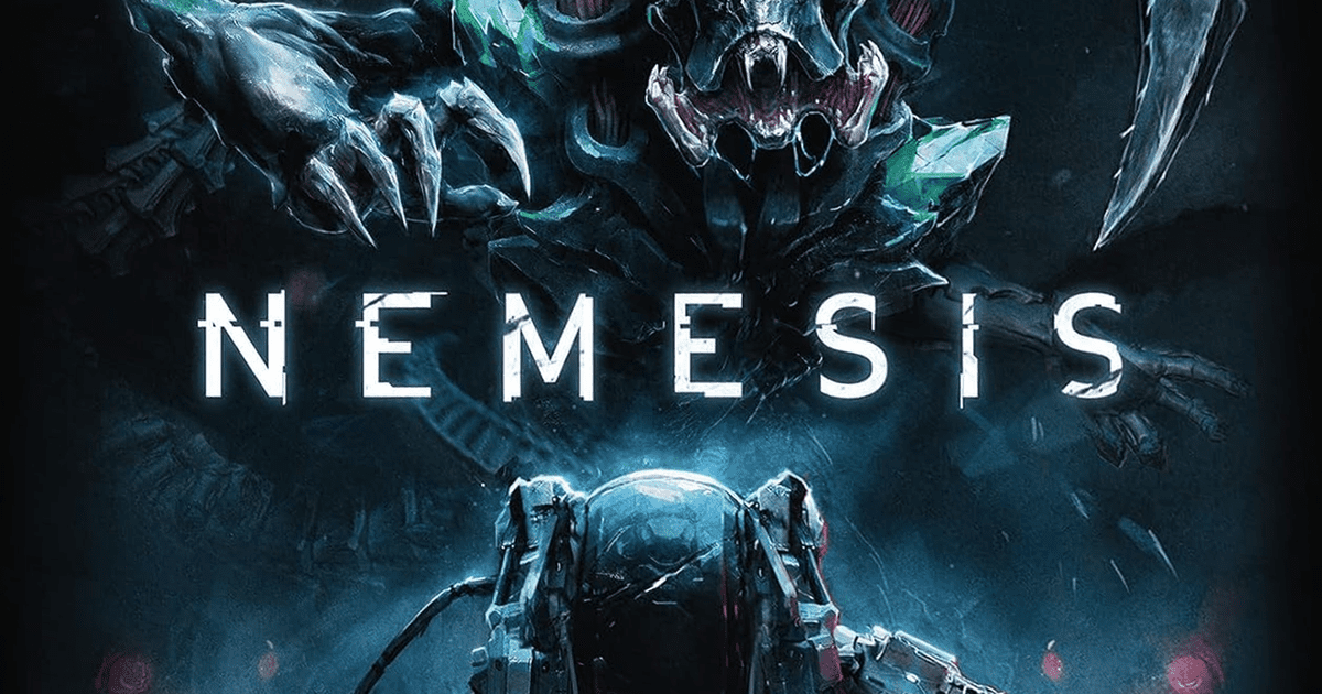Box art for Nemesis showing an astronaut fleeing a xenomorph-like creature aboard a starship.